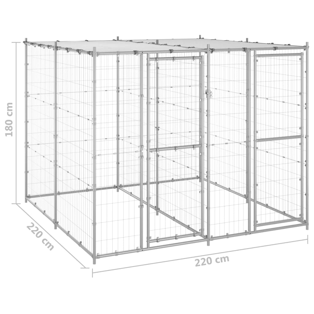 vidaXL Perrera de exterior de acero con techo 4,84 m²