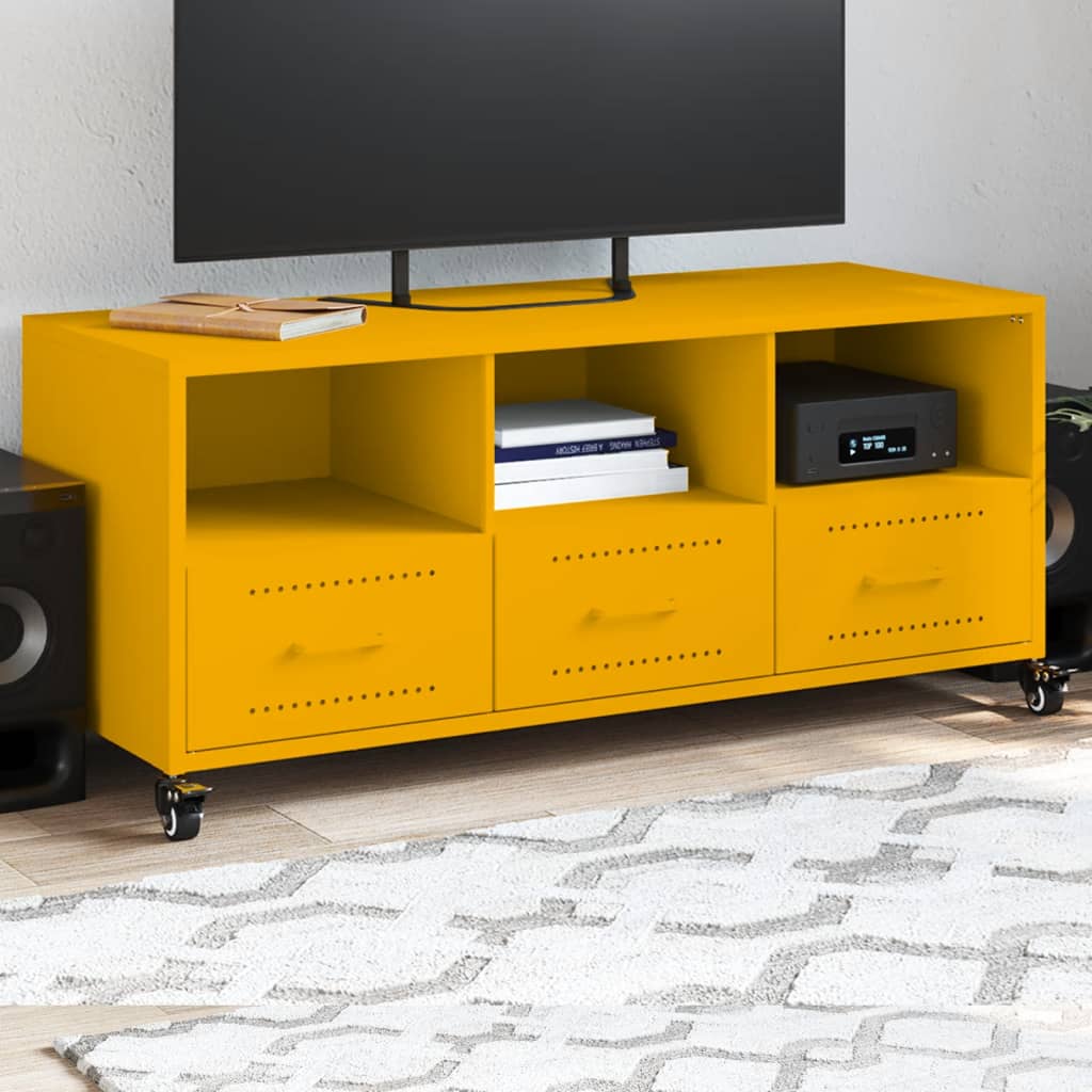 vidaXL Mueble de TV de acero amarillo mostaza 100,5x39x43,5 cm