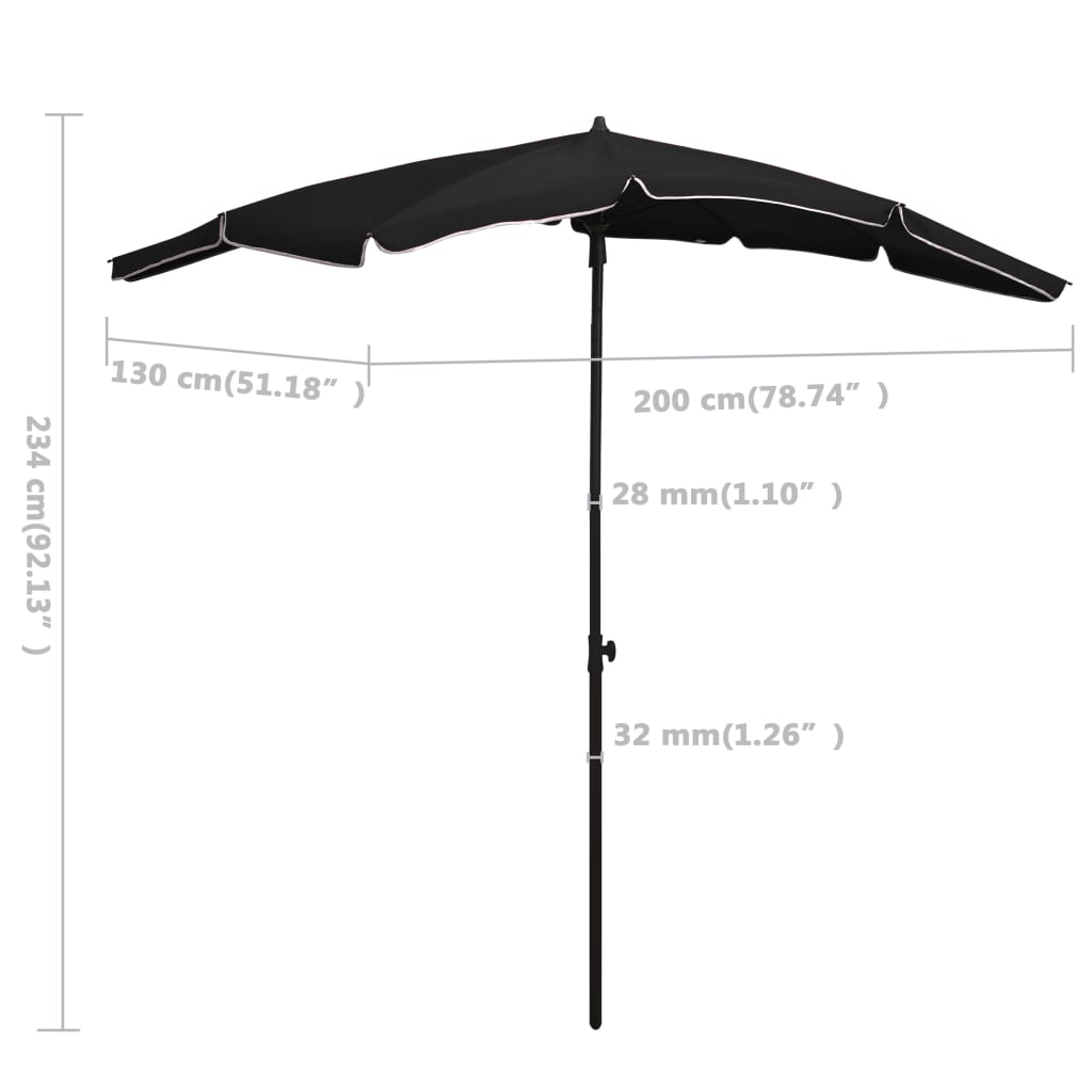 vidaXL Sombrilla de jardín con palo negro 200x130 cm