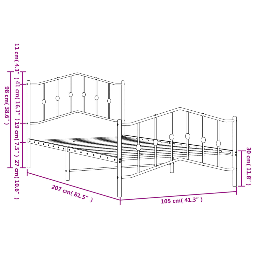 vidaXL Estructura cama sin colchón con estribo metal blanco 100x200 cm