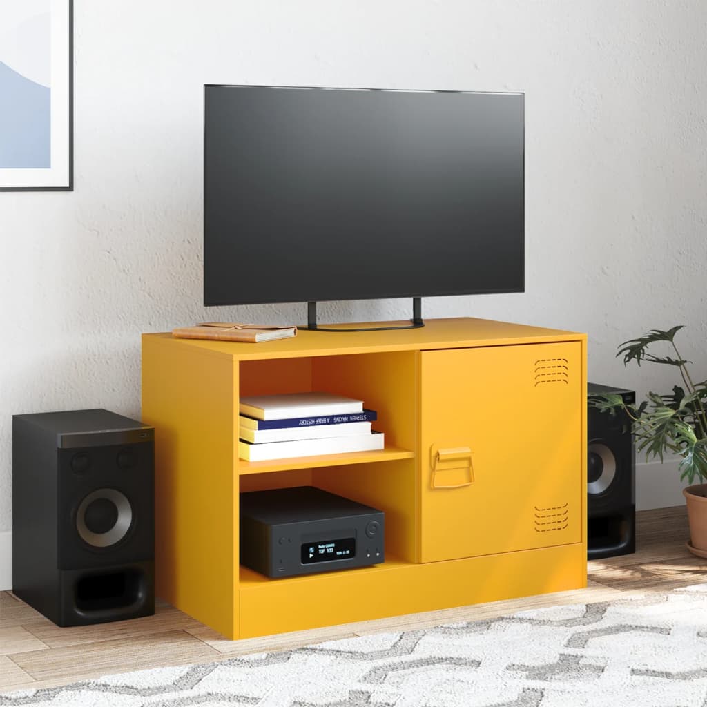 vidaXL Mueble para TV de acero amarillo mostaza 67x39x44 cm