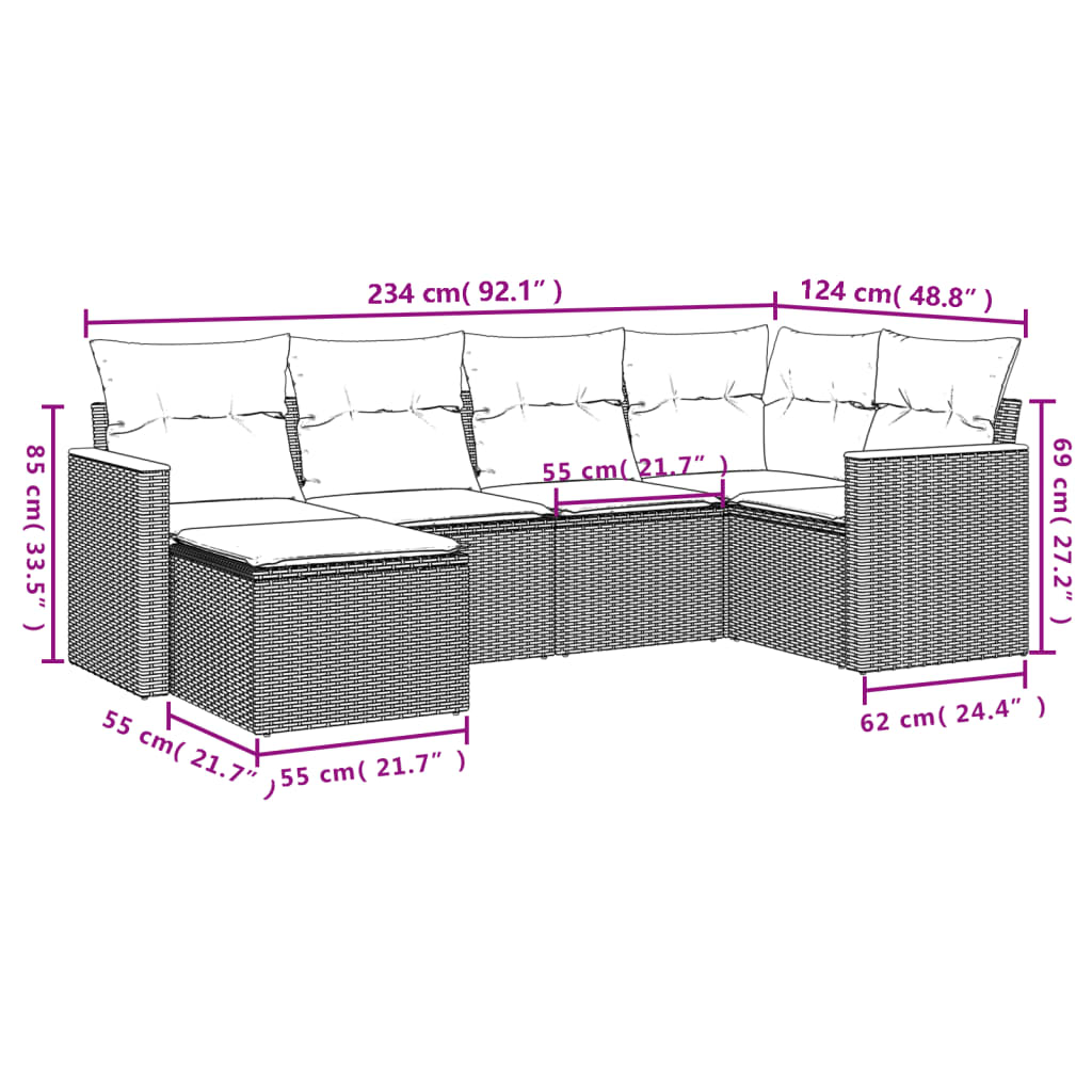 vidaXL Set de sofás de jardín 6 piezas y cojines ratán sintético negro