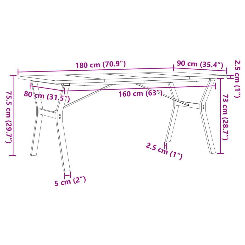 vidaXL Mesa comedor marco Y madera maciza pino y hierro 180x90x75,5 cm