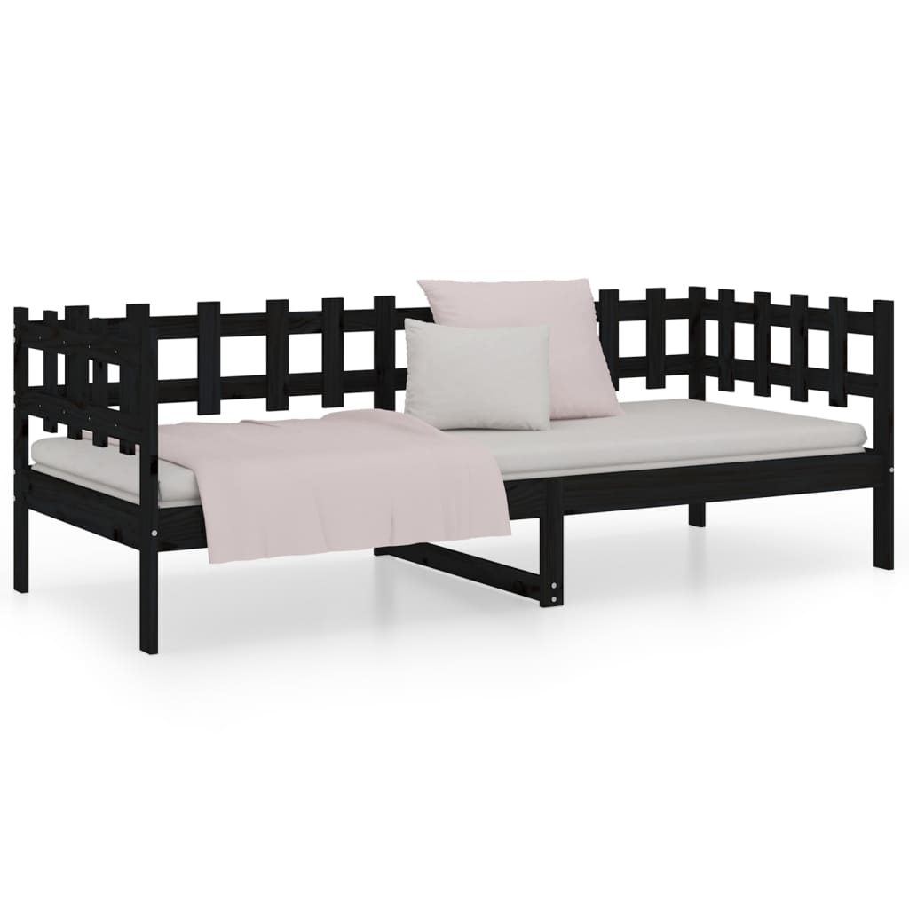 vidaXL Sofá cama madera maciza de pino negro 90x190 cm