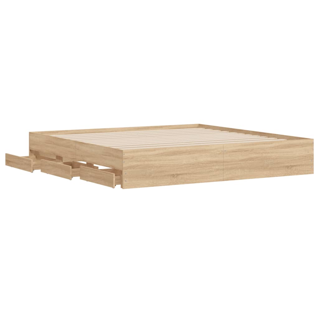 vidaXL Cama con cajones madera ingeniería roble Sonoma 180x200 cm