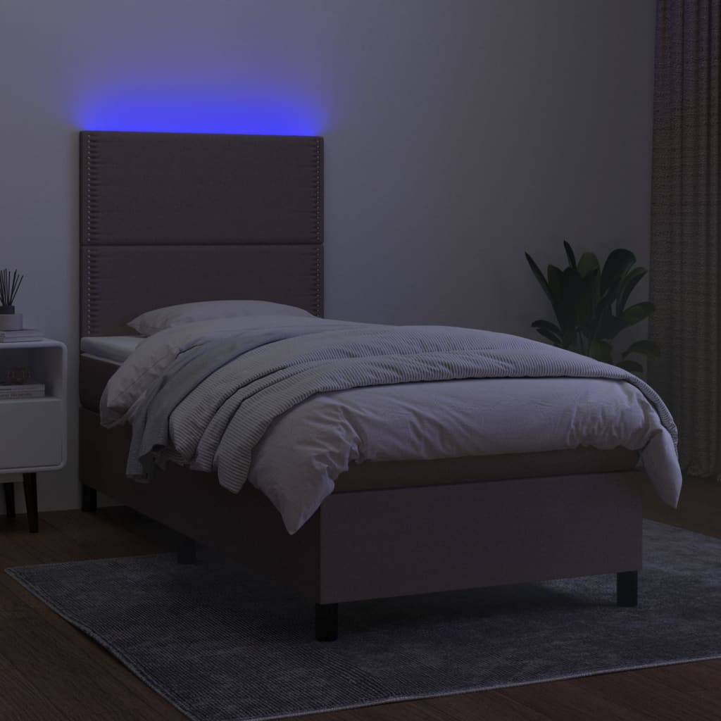 vidaXL Cama box spring colchón y luces LED tela gris taupe 100x200 cm