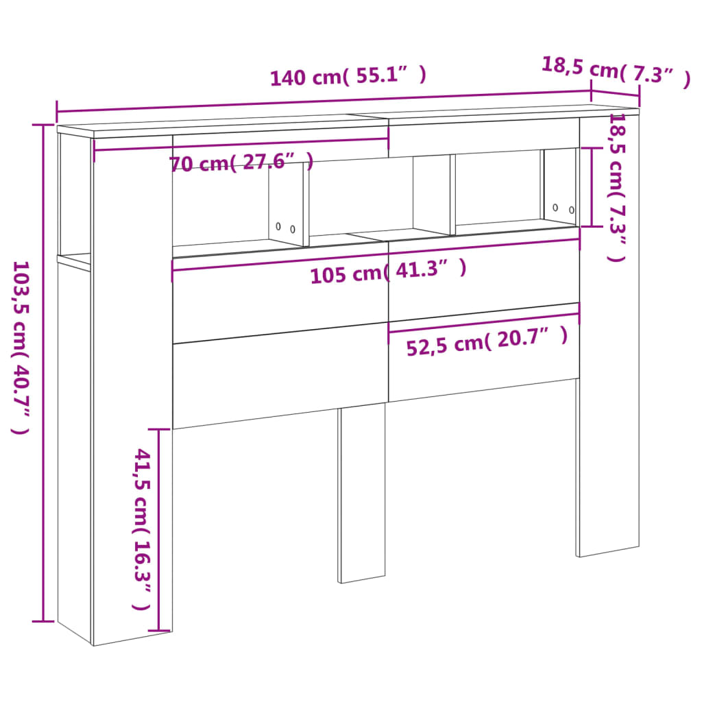 vidaXL Cabecero LED madera ingeniería marrón roble 140x18,5x103,5 cm