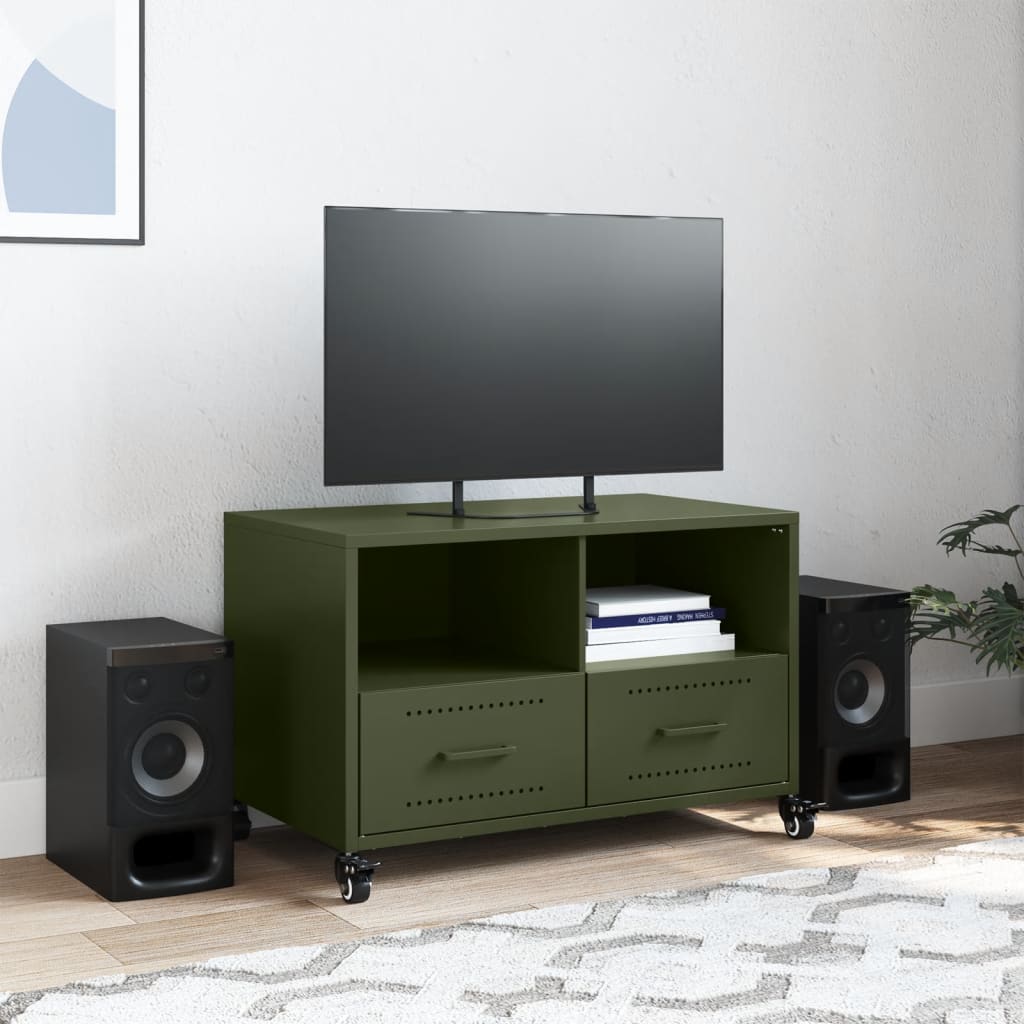 vidaXL Mueble de TV de acero verde oliva 68x39x43,5 cm