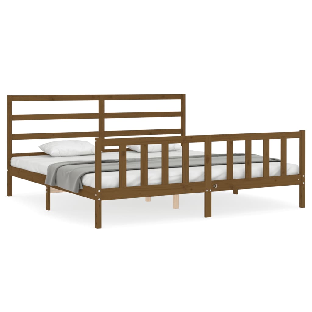 vidaXL Estructura cama y cabecero madera maciza marrón miel 200x200 cm