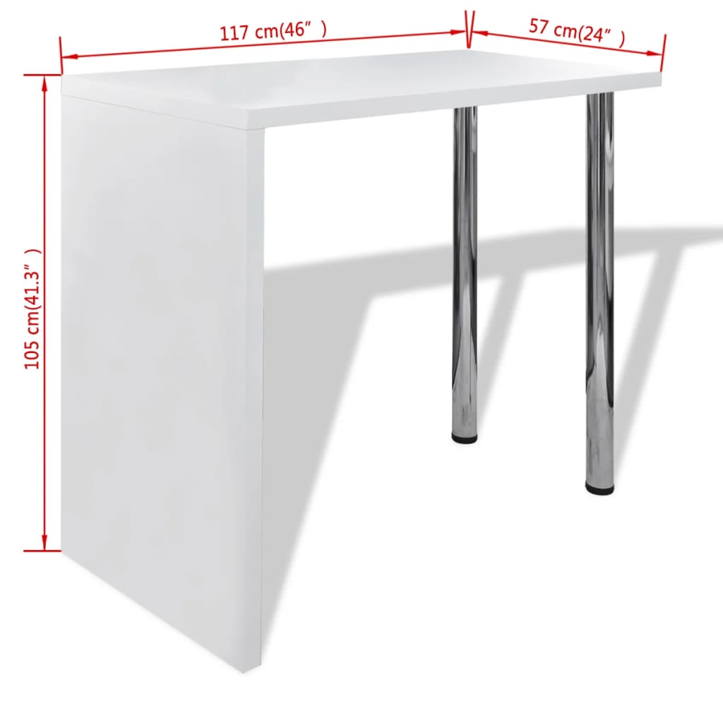 vidaXL Mesa alta de cocina con 2 patas de acero MDF blanco brillo