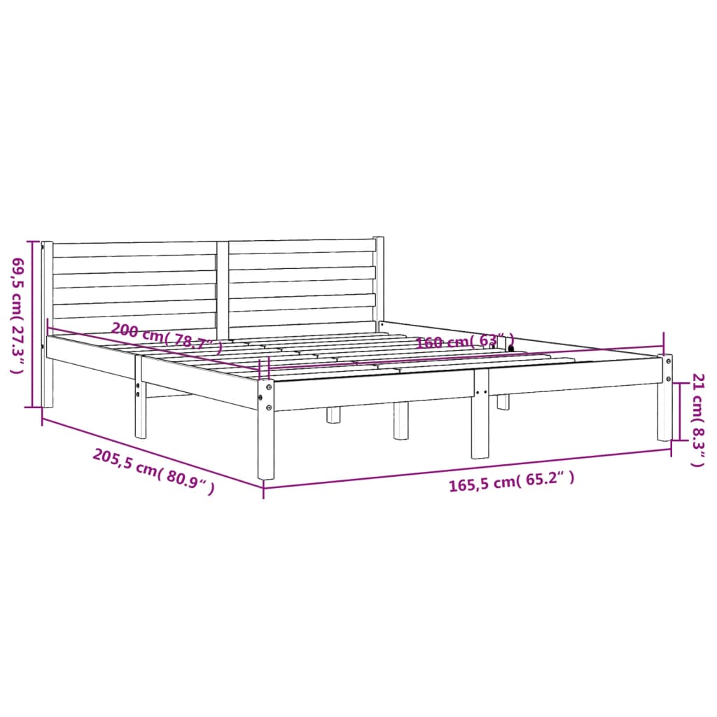 vidaXL Cama sin colchón madera maciza de pino marrón cera 160x200 cm