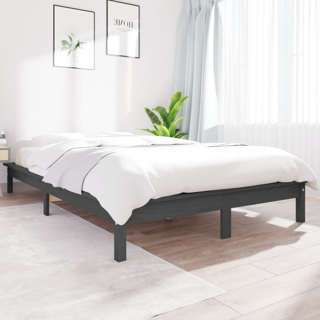 vidaXL Estructura de cama madera maciza de pino gris 120x190 cm