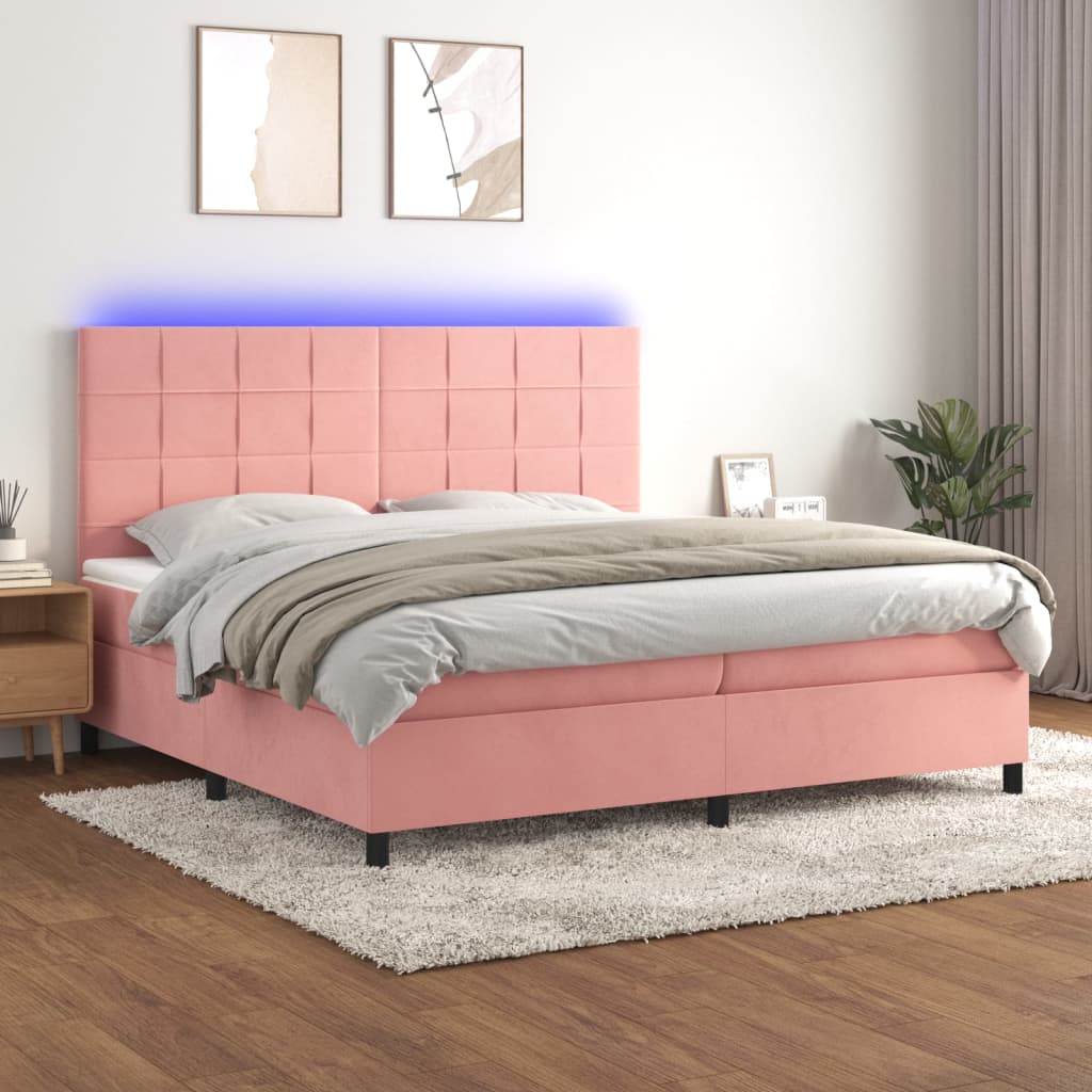 vidaXL Cama box spring colchón y LED terciopelo rosa 200x200 cm