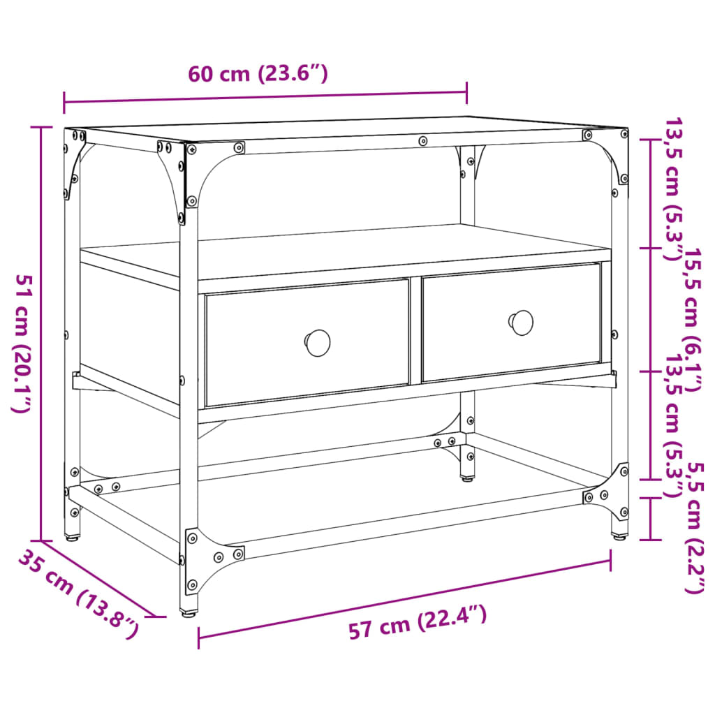 vidaXL Mueble TV cristal y madera ingeniería gris Sonoma 60x35x51 cm