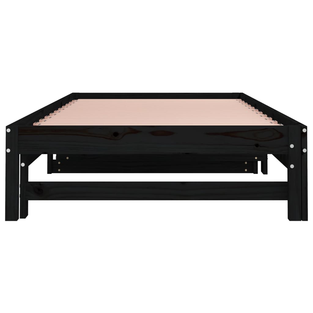 vidaXL Sofá cama extraíble madera maciza de pino negro 2x(80x200) cm