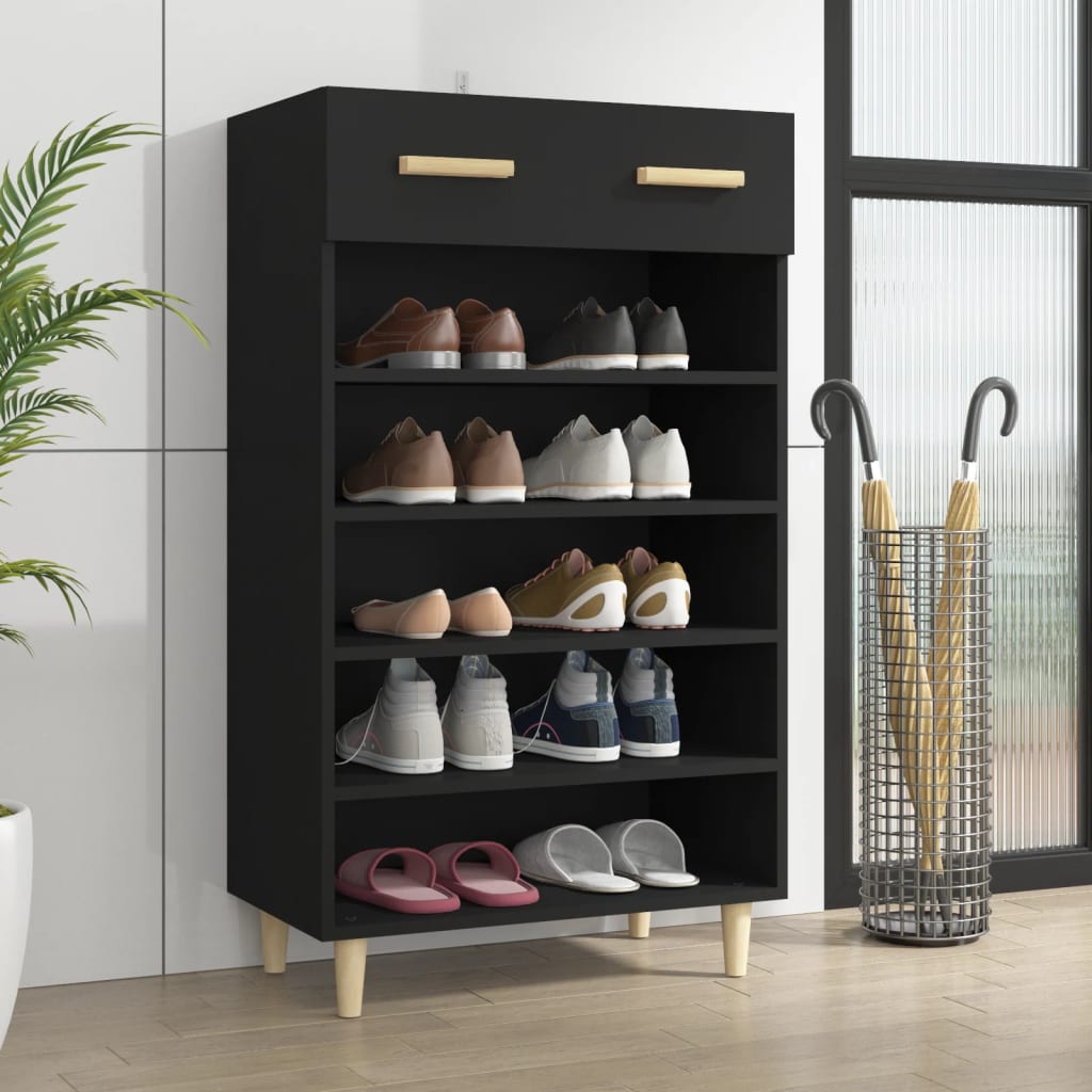 vidaXL Mueble zapatero de madera contrachapada negro 60x35x105 cm