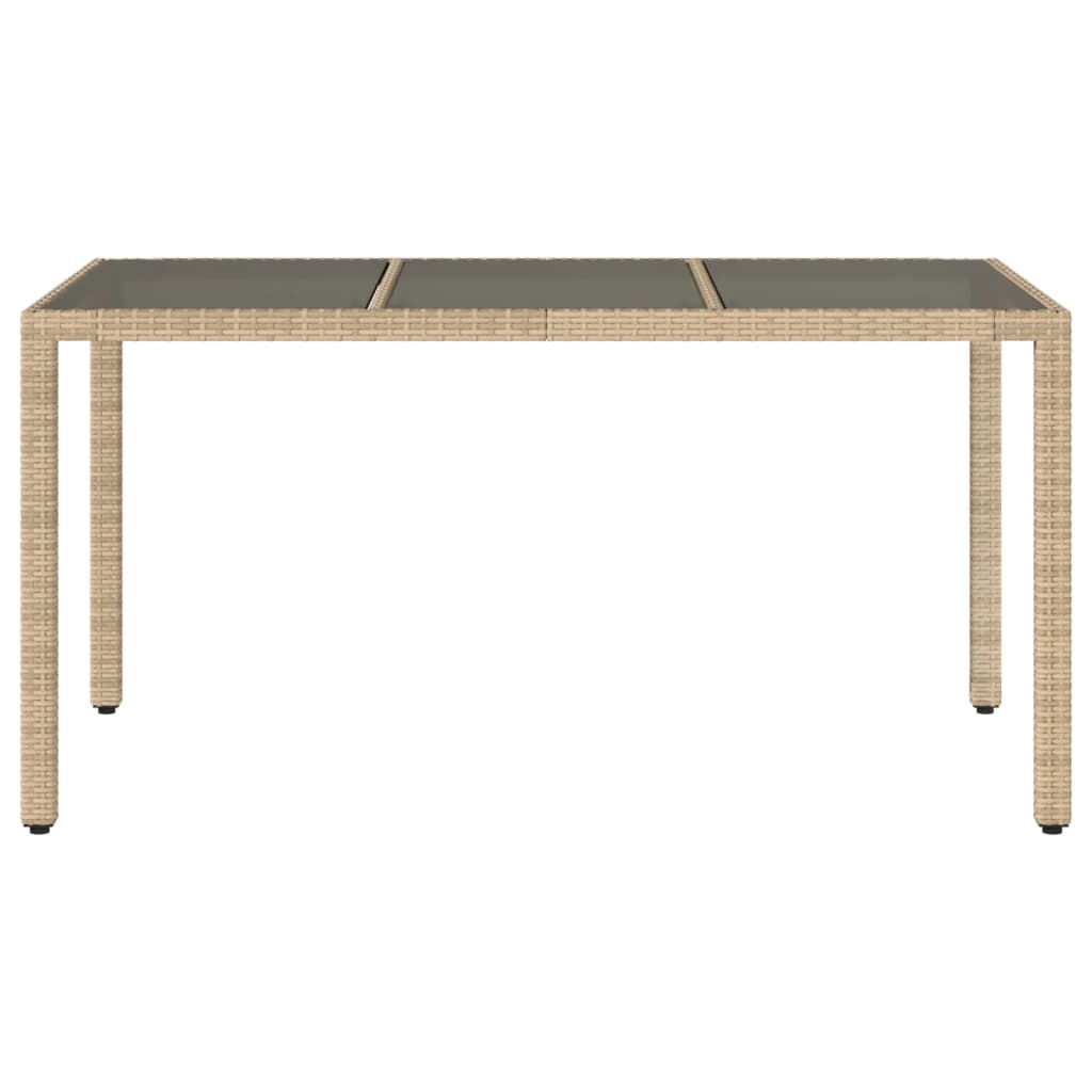 vidaXL Mesa de jardín superficie de vidrio ratán PE beige 150x90x75 cm