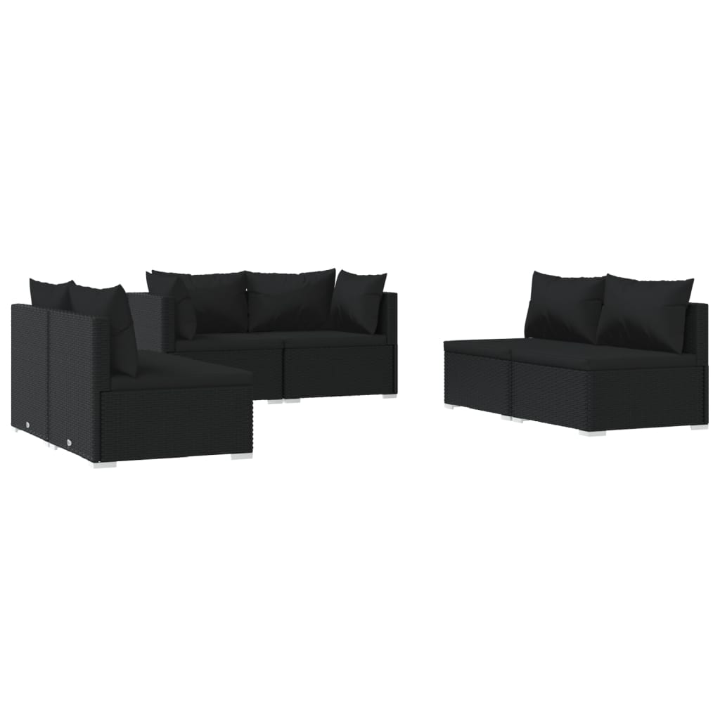 vidaXL Set de muebles de jardín 6 pzas y cojines ratán sintético negro