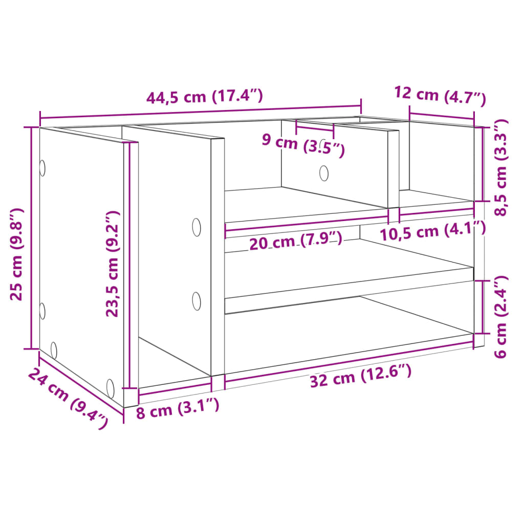 vidaXL Organizador escritorio madera ingeniería blanco 44,5x24x25 cm