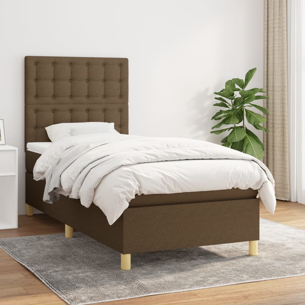 vidaXL Cama box spring con colchón tela marrón oscuro 90x190 cm