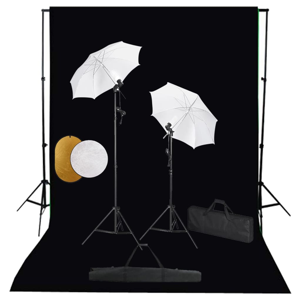 vidaXL Kit estudio fotográfico lámparas sombrillas fondo y reflector