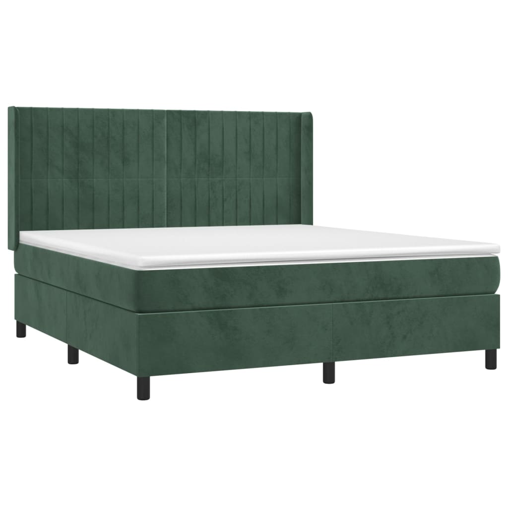 vidaXL Cama box spring colchón y LED terciopelo verde oscuro 160x200cm