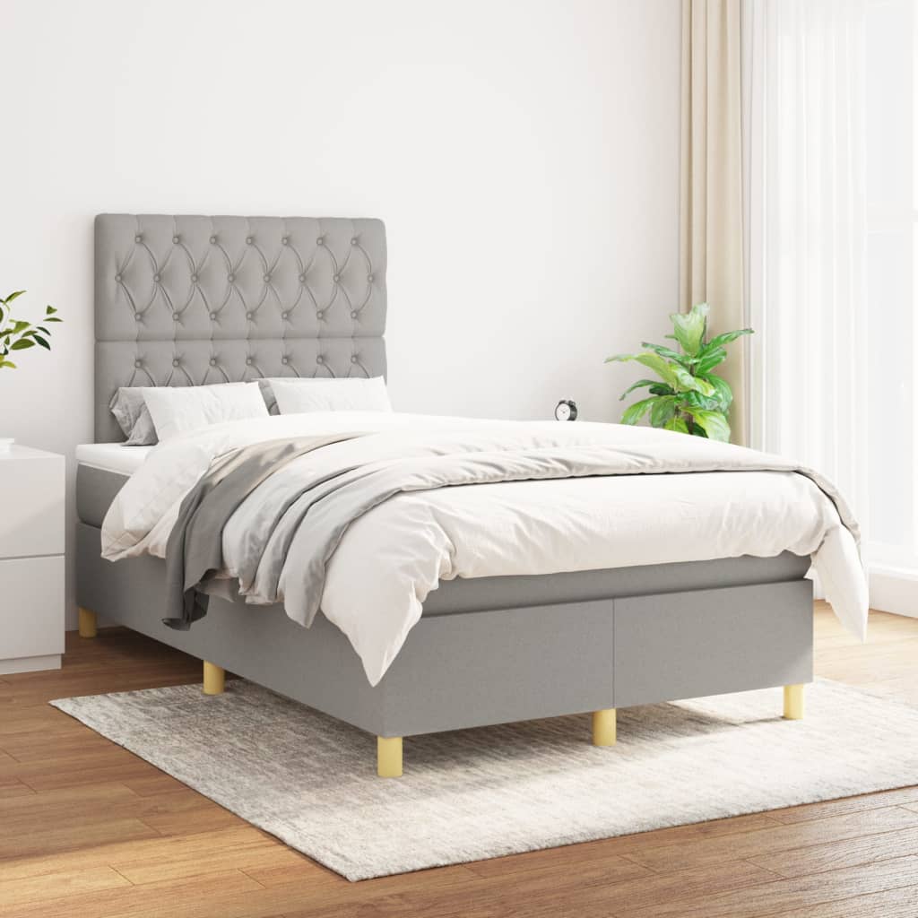 vidaXL Cama box spring con colchón tela gris claro 120x200 cm