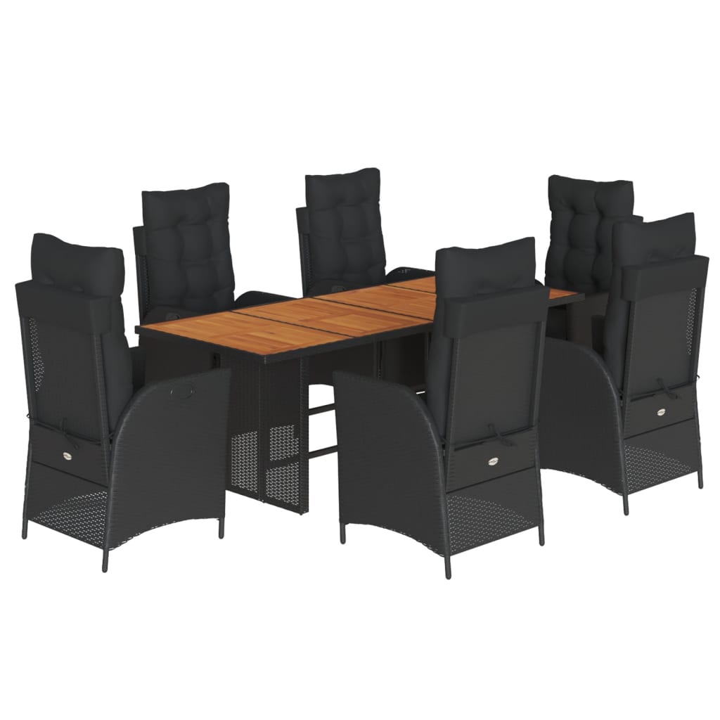 vidaXL Set de comedor de jardín 7 pzas y cojines ratán sintético negro