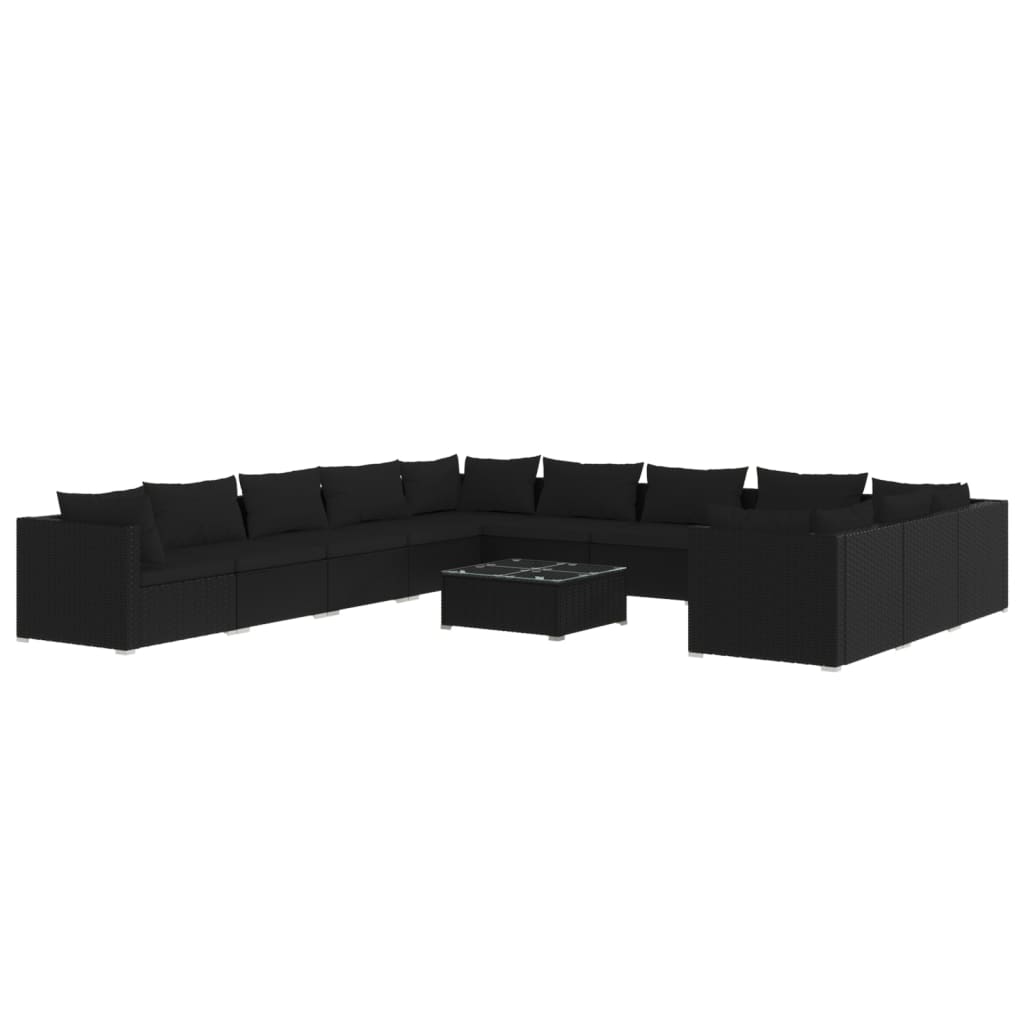 vidaXL Set de muebles de jardín 12 pzas cojines ratán sintético negro