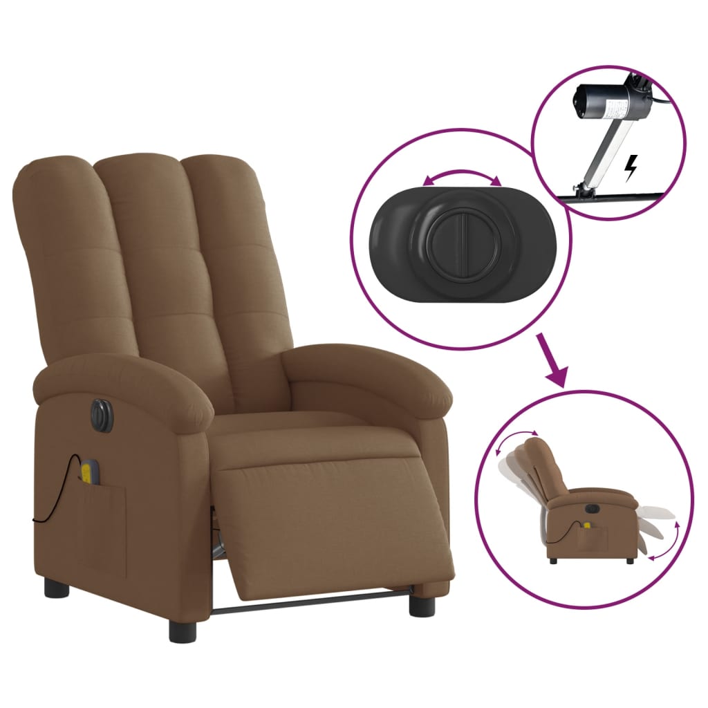 vidaXL Sillón reclinable de masaje eléctrico tela marrón