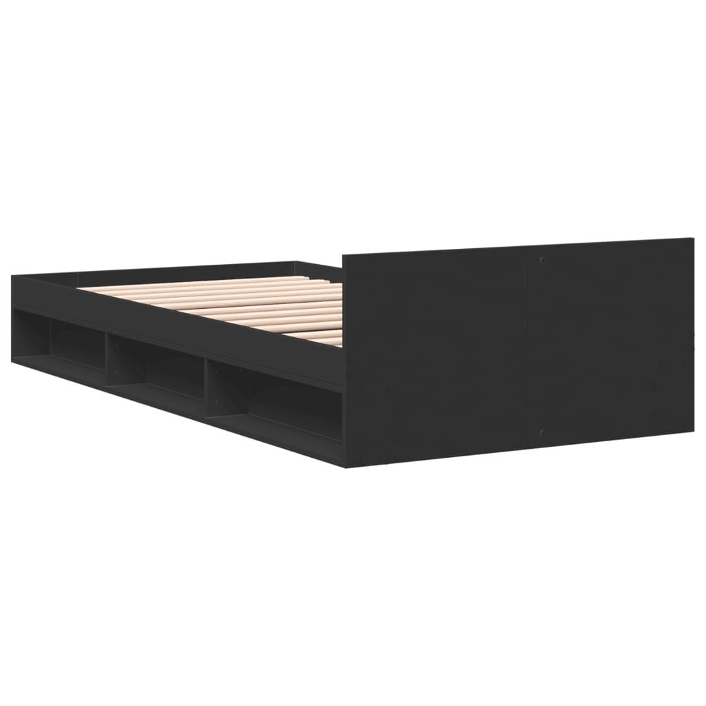 vidaXL Cama con cajón madera de ingeniería negra 75x190 cm