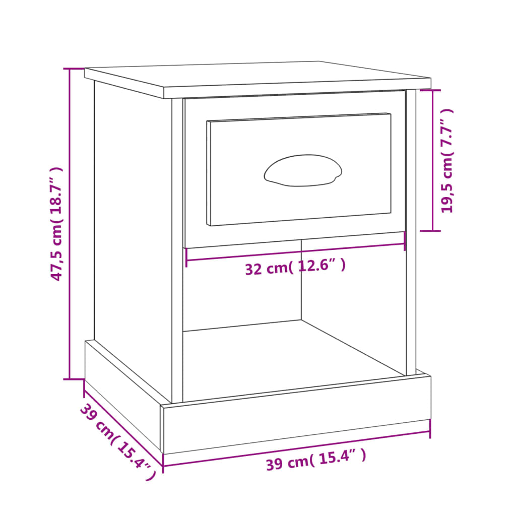 vidaXL Mesitas de noche 2 uds madera contrachapada roble 39x39x47,5 cm