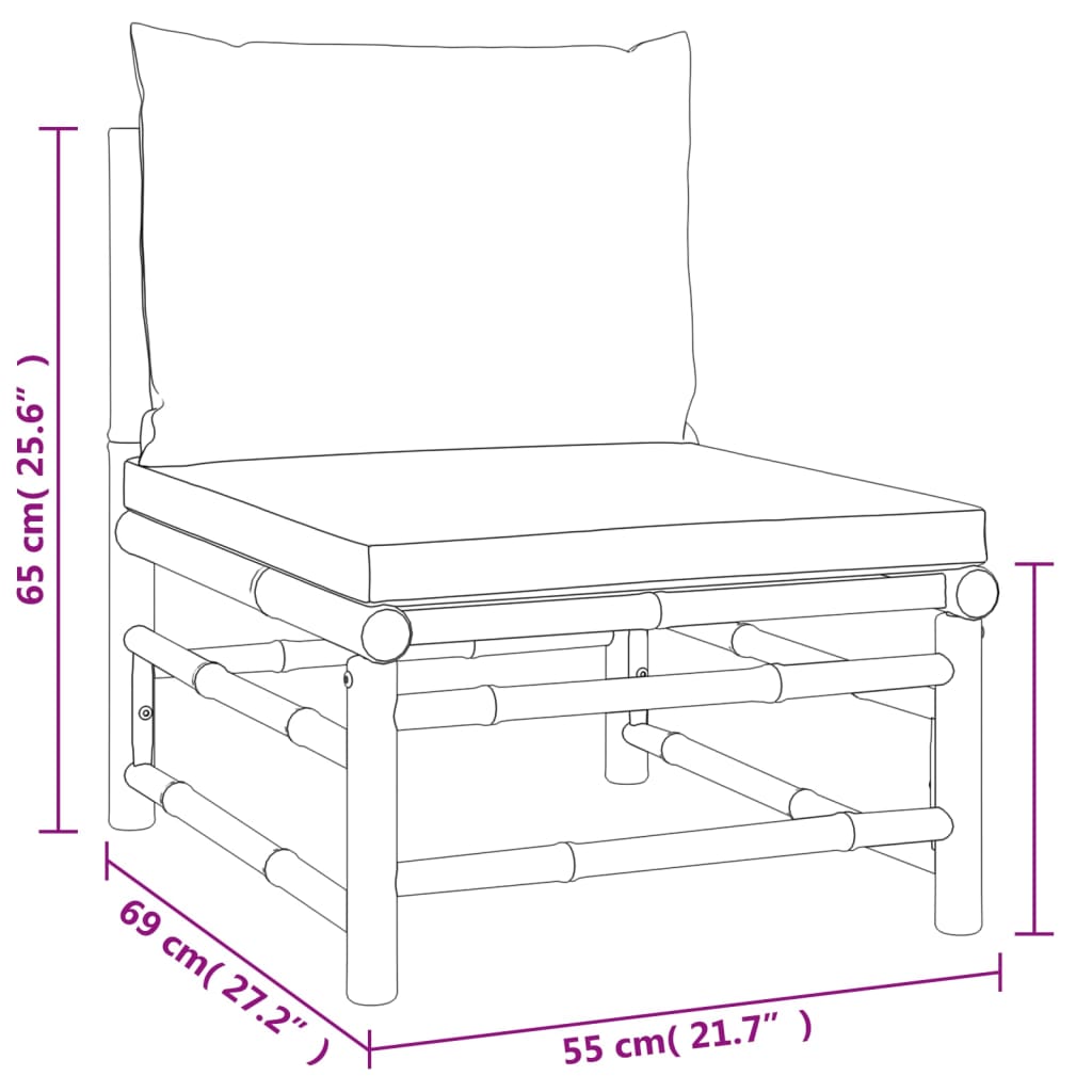 vidaXL Set de muebles de jardín 3 piezas bambú y cojines gris taupe