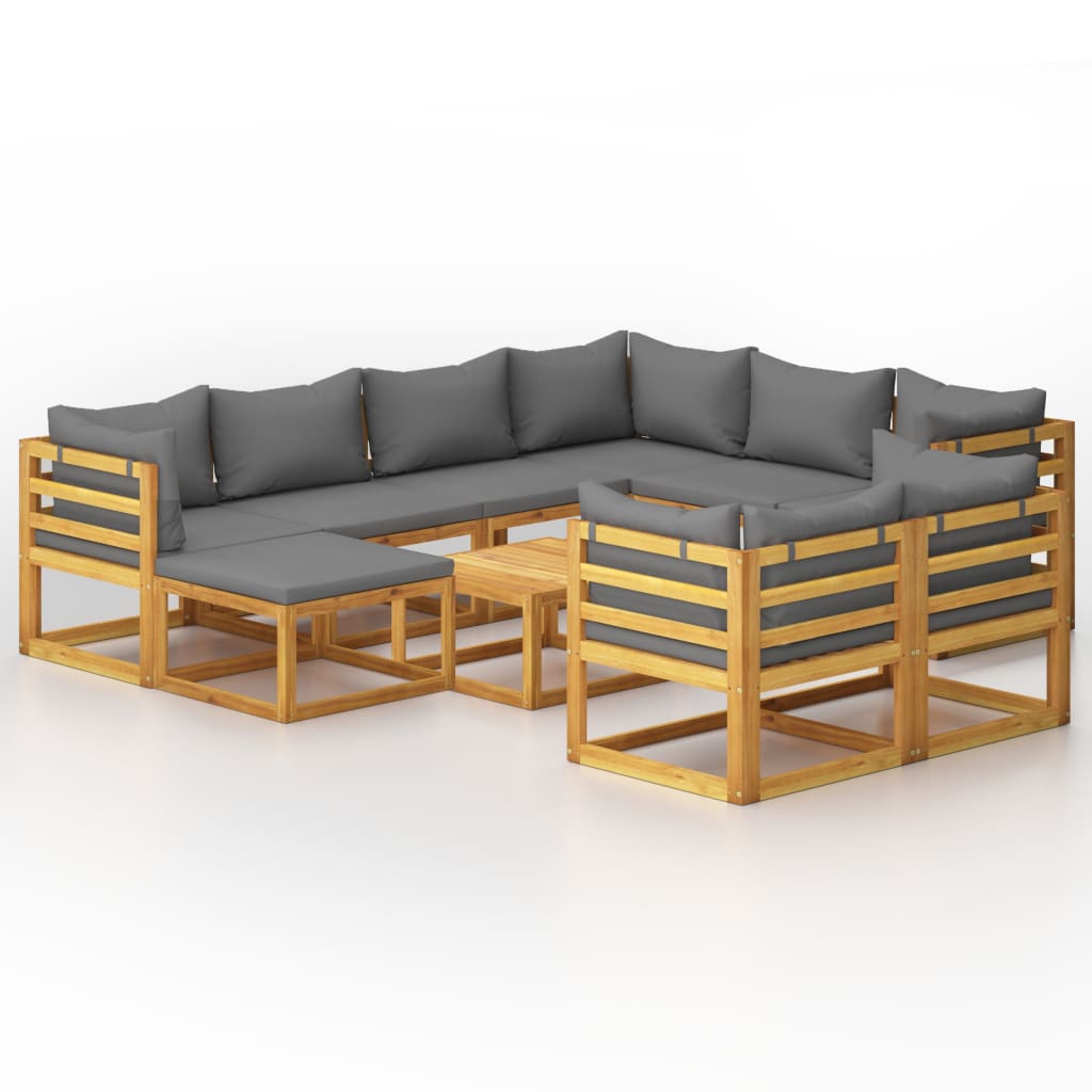 vidaXL Muebles de jardín 10 pzas cojines madera maciza de acacia