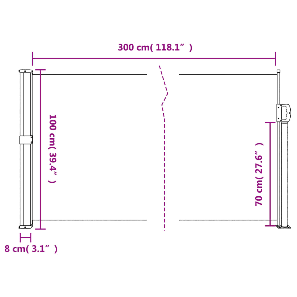 vidaXL Toldo lateral retráctil crema 100x300 cm