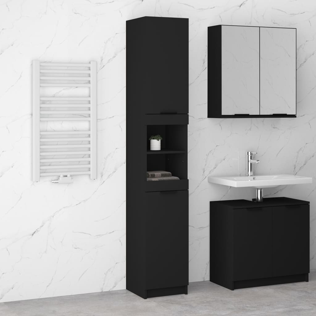 vidaXL Armario de baño de madera contrachapada negro 32x34x188,5 cm