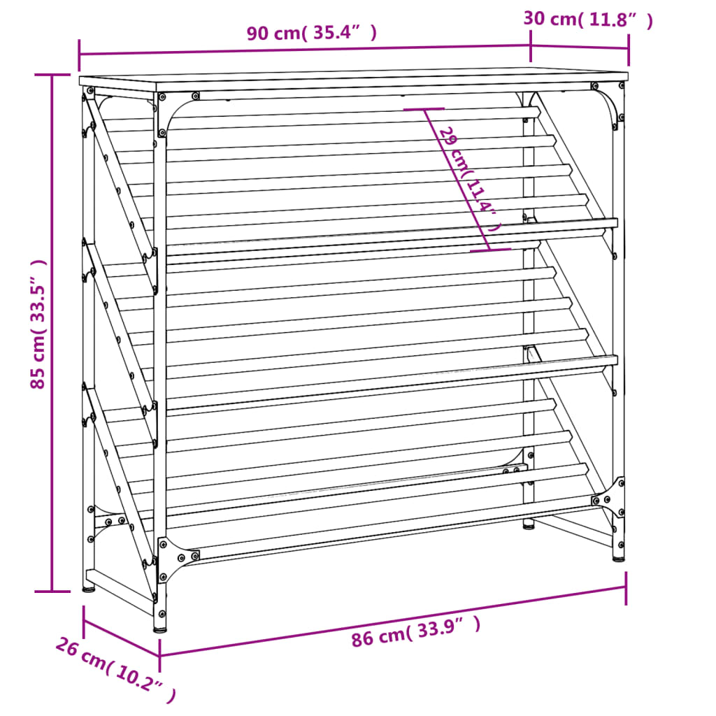 vidaXL Mueble zapatero madera de ingeniería roble Sonoma 90x30x85 cm