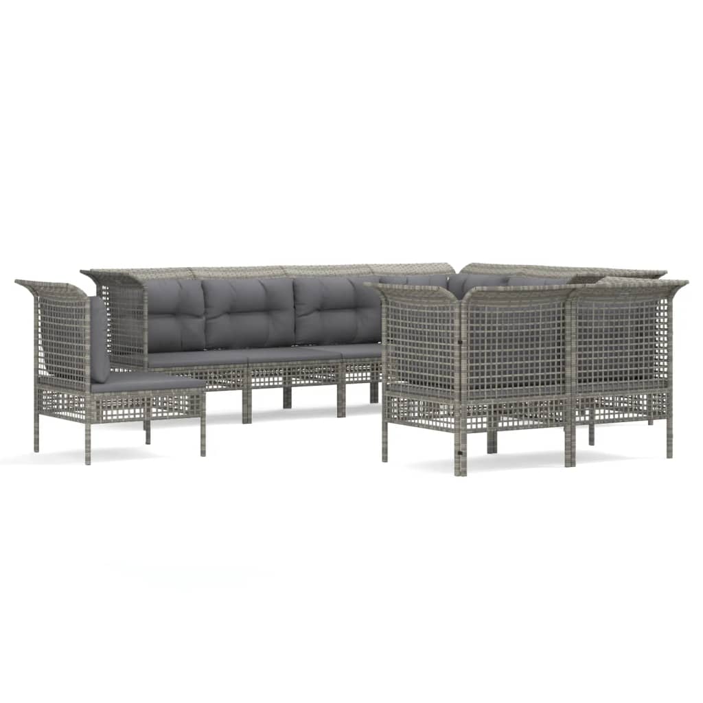 vidaXL Set de muebles de jardín 9 pzas y cojines ratán sintético gris