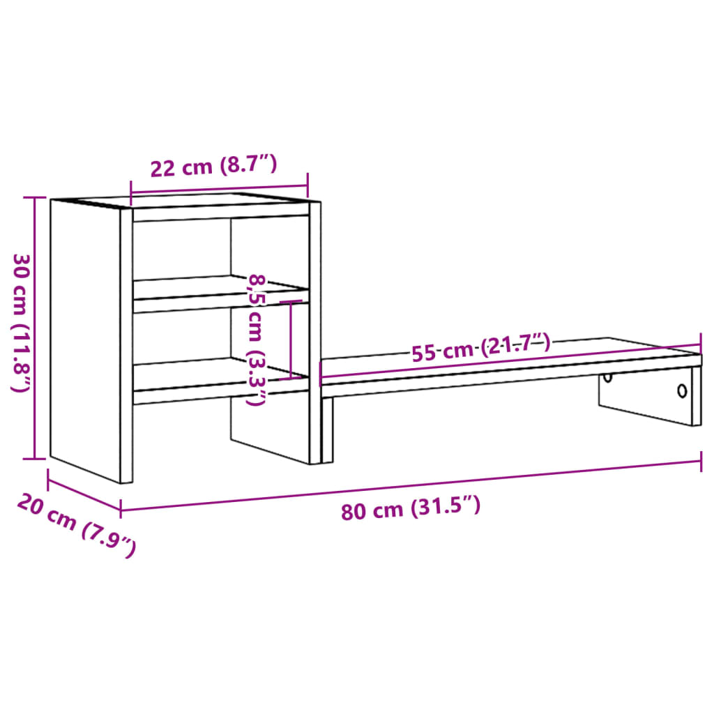 vidaXL Soporte de monitor con organizador escritorio madera envejecida