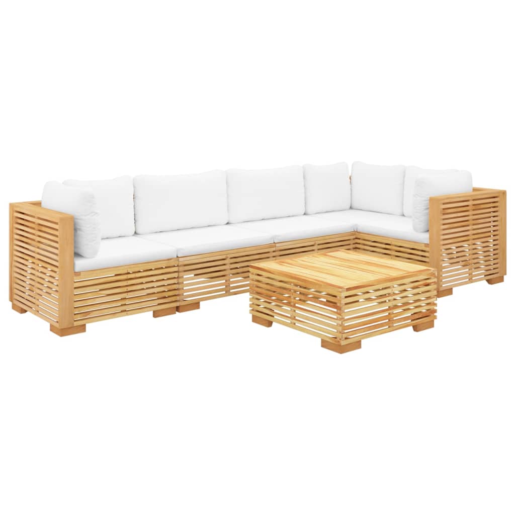 vidaXL Juego muebles de jardín 6 piezas y cojines madera maciza teca