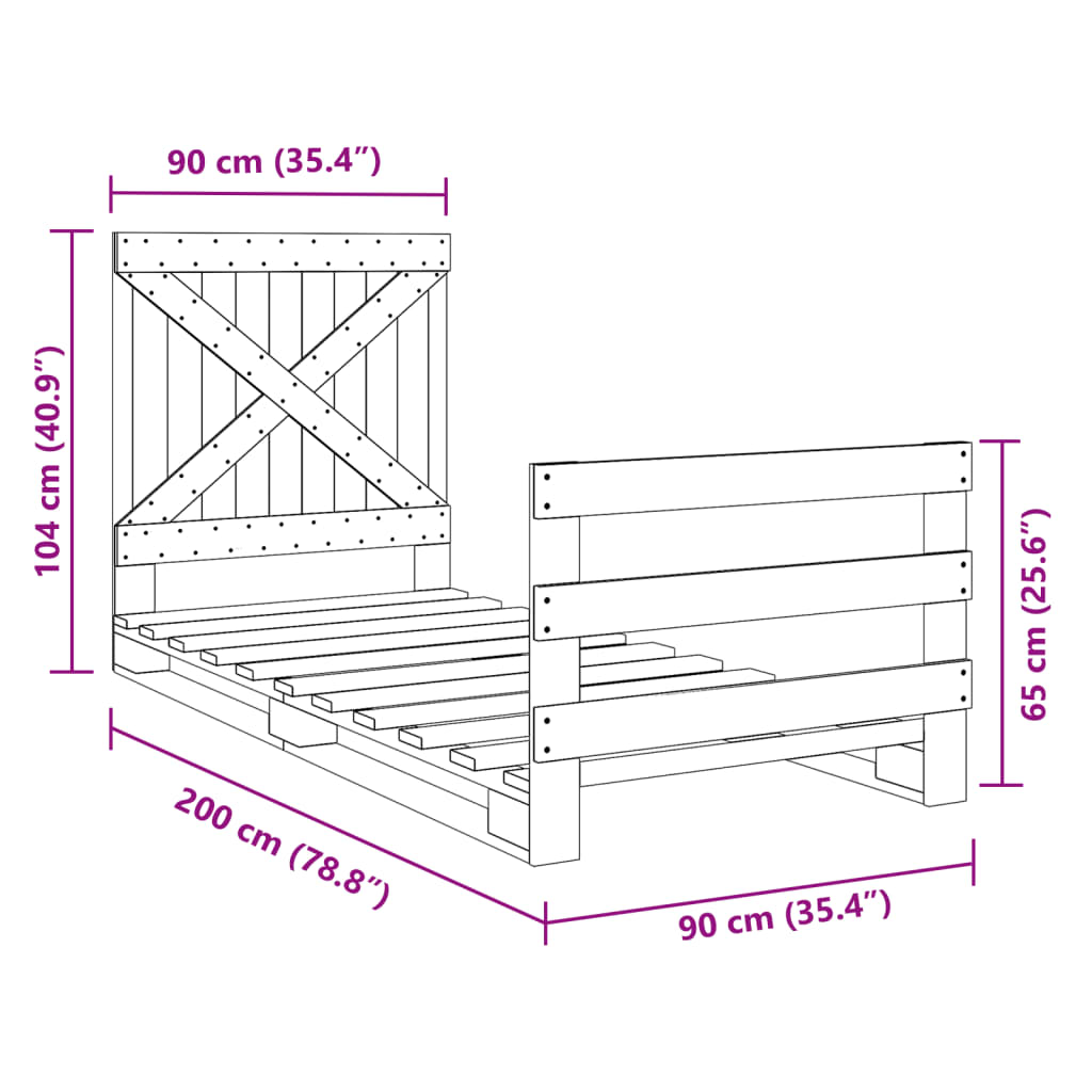 vidaXL Estructura de cama con cabecero madera maciza de pino 90x200 cm