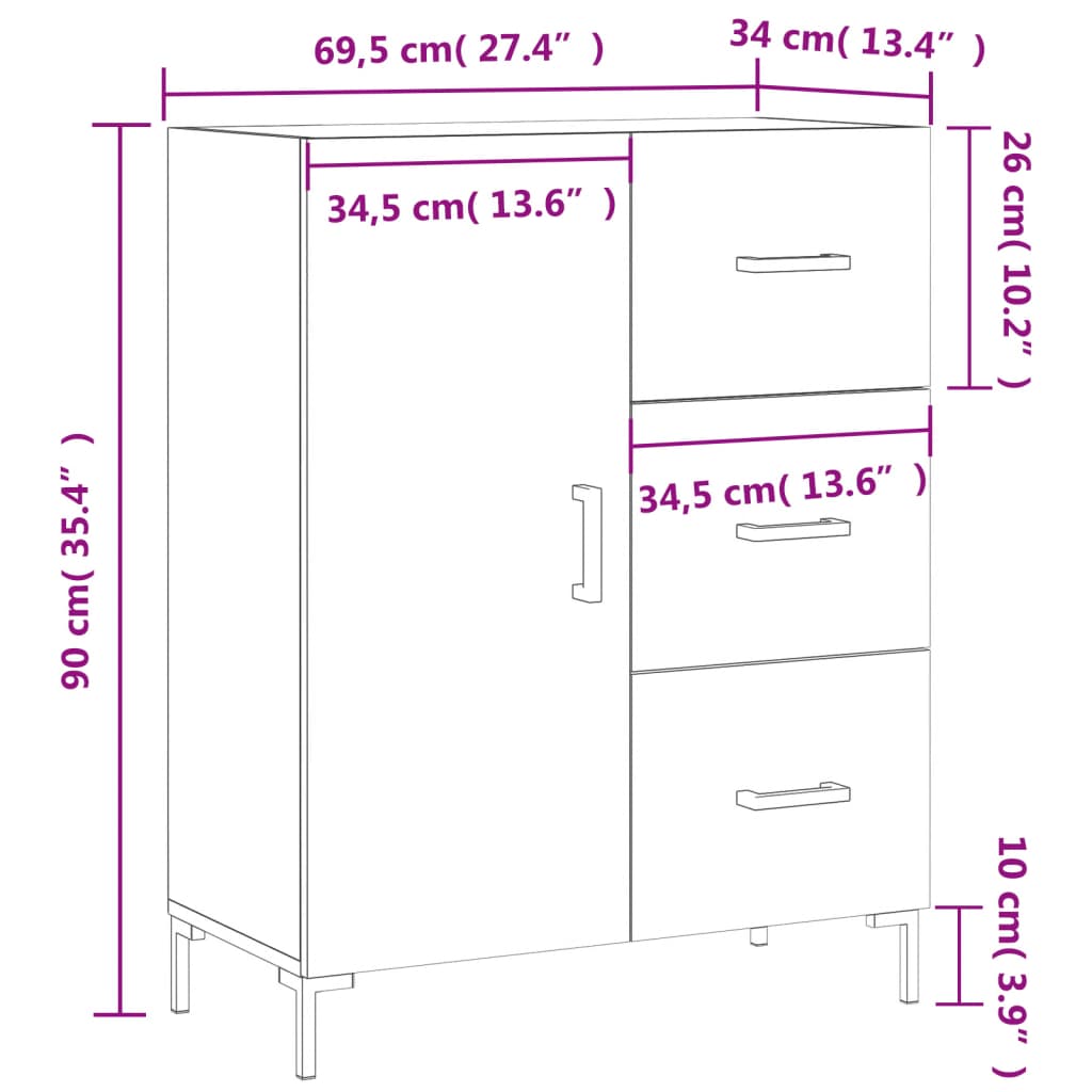 vidaXL Aparador de madera de ingeniería marrón roble 69,5x34x90 cm