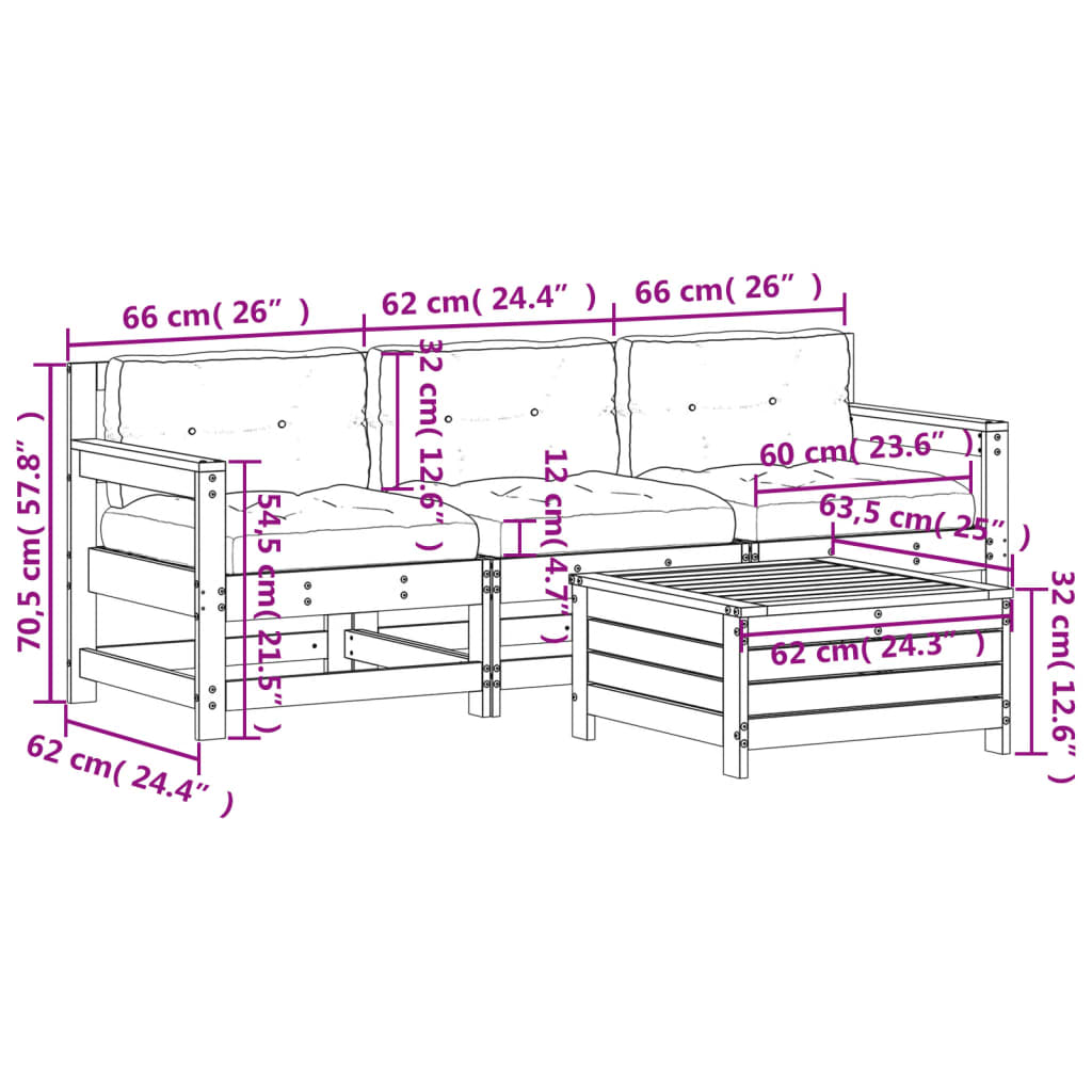 vidaXL Juego de muebles jardín 4 pzas y cojines madera abeto Douglas