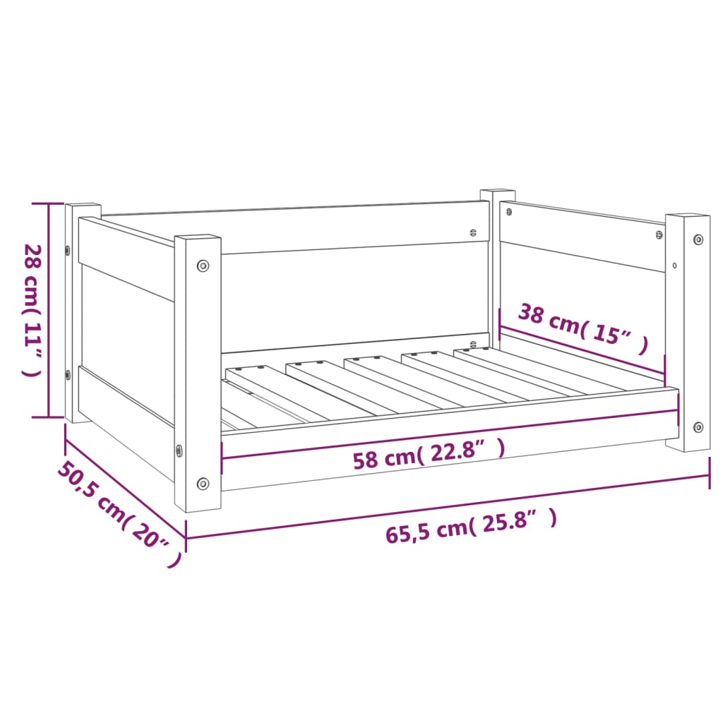 vidaXL Cama para perros madera maciza pino marrón miel 65,5x50,5x28 cm