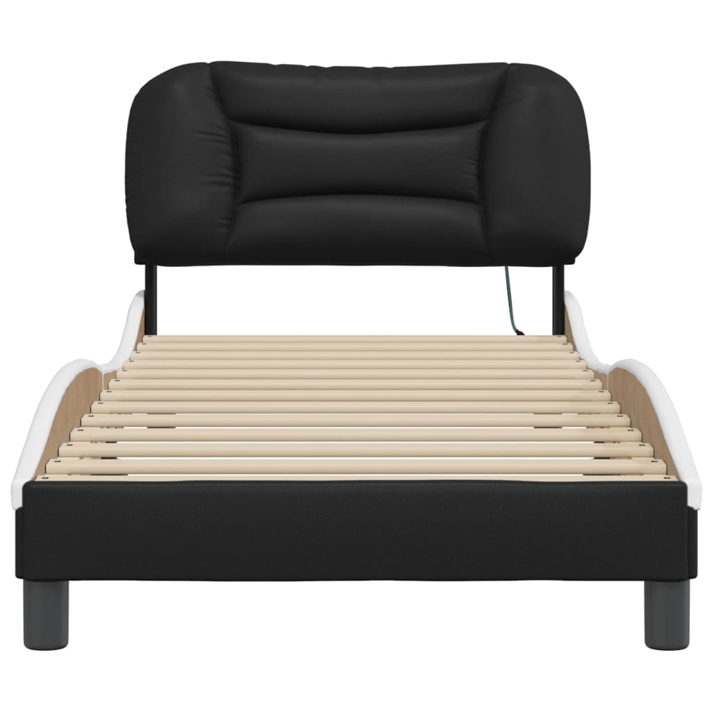 vidaXL Estructura cama con LED cuero sintético negro blanco 90x190 cm