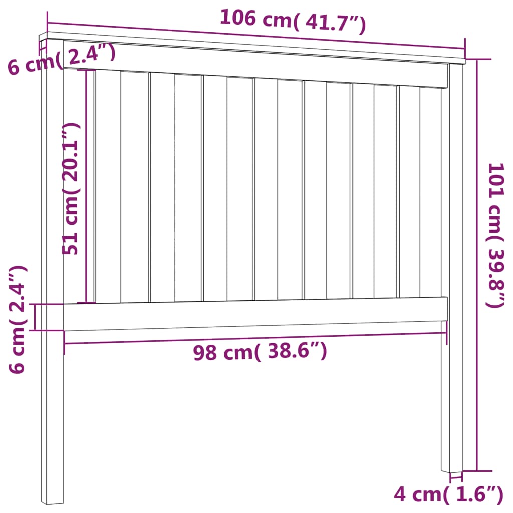 vidaXL Cabecero de cama madera maciza de pino negro 106x6x101 cm