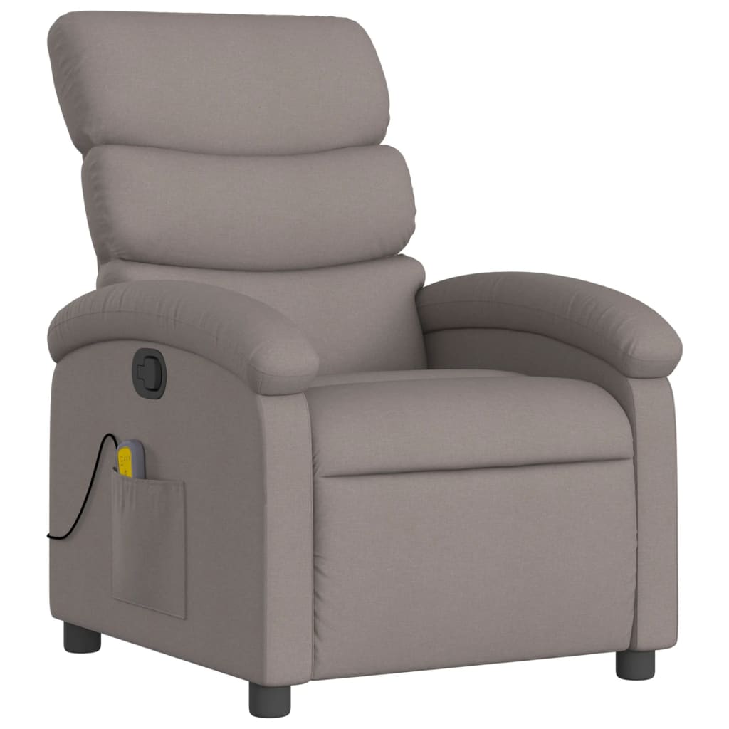 vidaXL Sillón de masaje reclinable de tela gris taupé