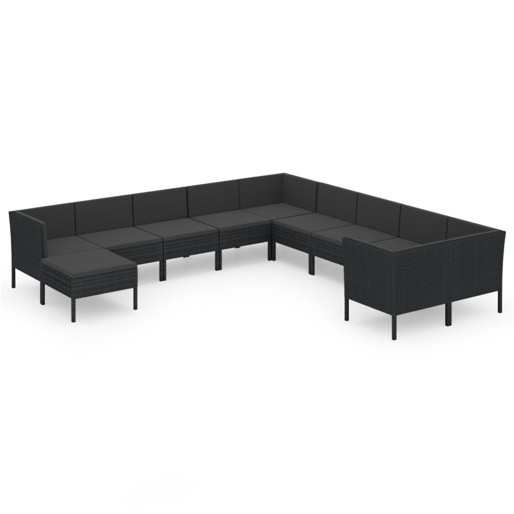 vidaXL Set de muebles de jardín 11 pzas cojines ratán sintético negro