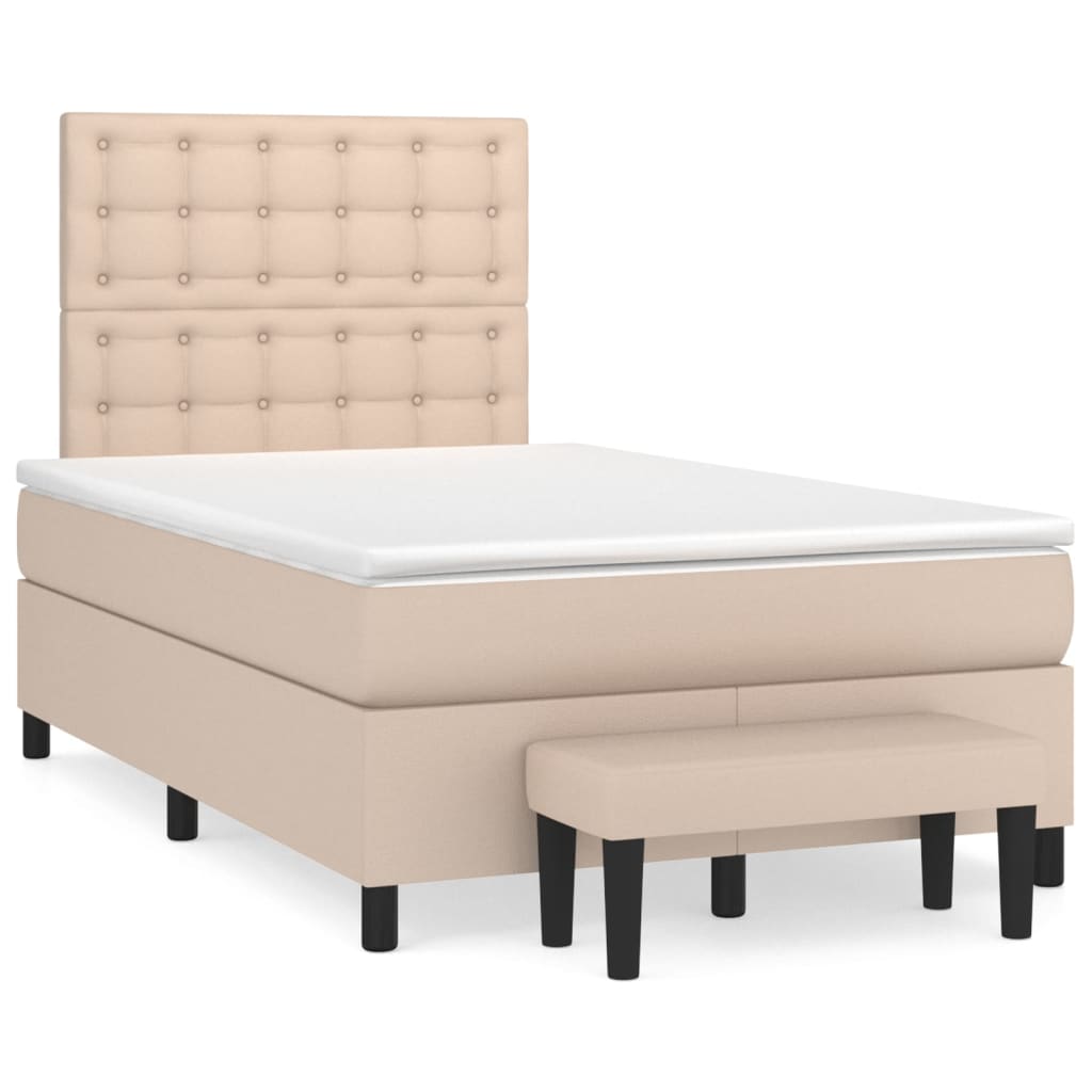 vidaXL Cama box spring con colchón cuero sintético capuchino 120x200cm