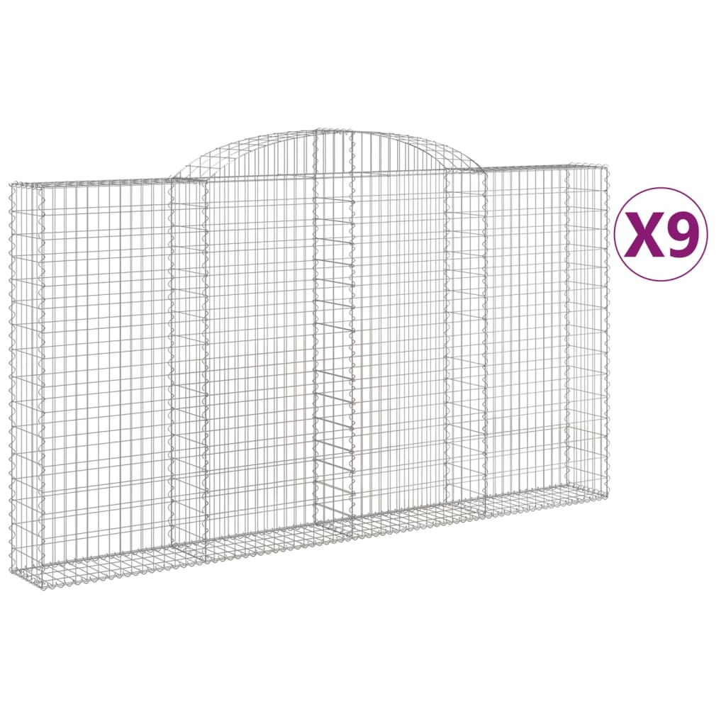 vidaXL Cestas de gaviones 9 uds forma de arco hierro 300x30x160/180 cm